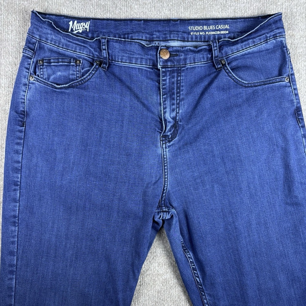 Mugsy Studio Blues Casual Jeans Mens 38x34 Blue Stretch Straight Denim Pants